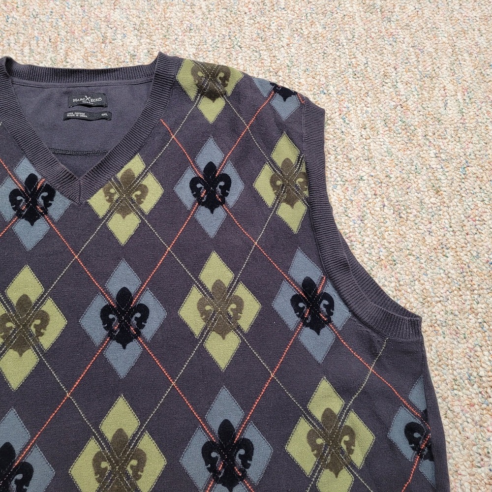 Marc Ecko Sweater Vest Mens 3XL Argyle Preppy Academia Pullover Cotton Cut & Sew - Picture 5 of 13